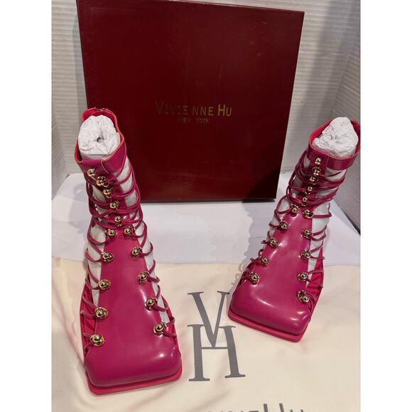 Vivienne Hu New York Shoes - Vivienne Hu New York women's Leather gladiator Studded Cage Sandals 8M fuchsia